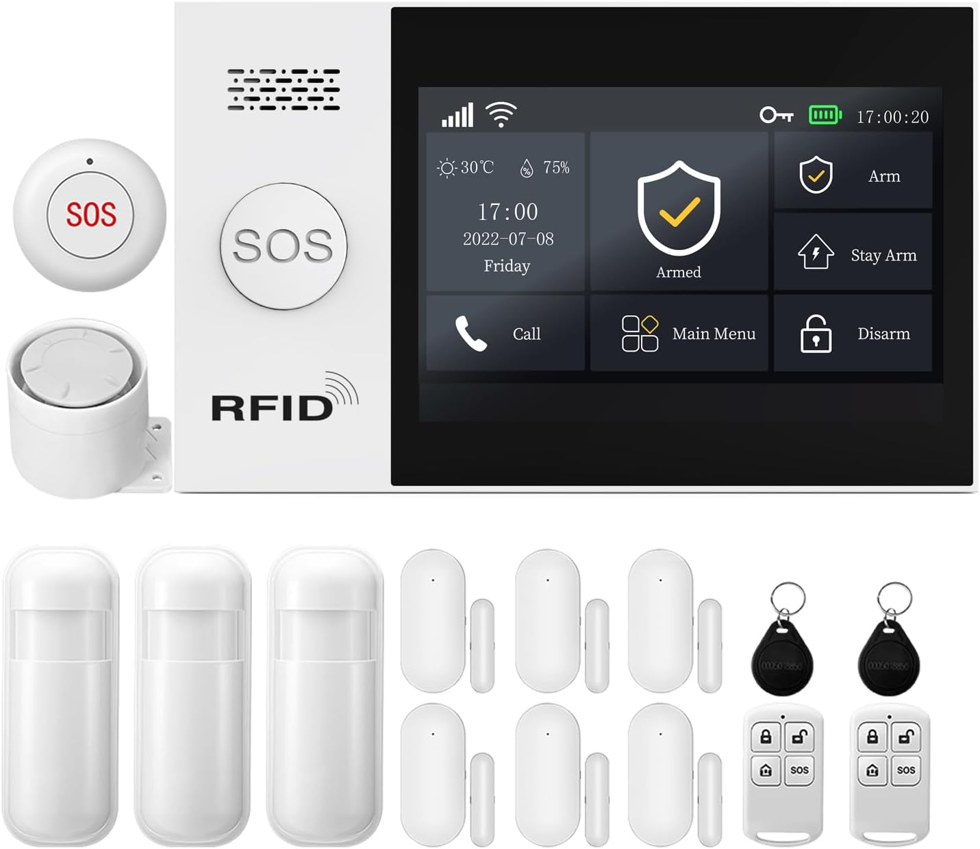YBJ 16-Piece-Kit Full Touch Screen Wireless Smart Home Alarm System, DIY 4G and WiFi Burglar Alarm System for Home Security with APP Alert, Motion Detector, Door Window Sensor, Remote Control, Siren