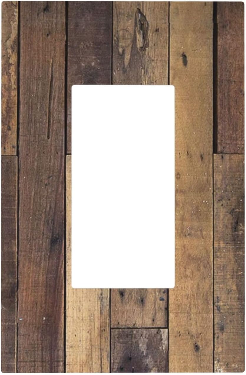 Cool Brown Wood Style Vintage Rustic Print Decorative Outlet Covers 1 Gang Single Rocker Light Switch Cover Plate Wall Plates GFCI Faceplate for Farmhouse Home Decor