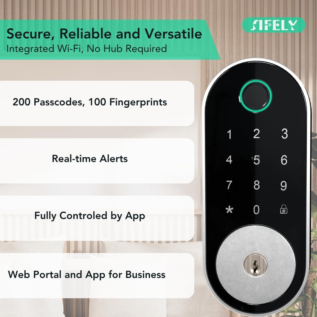 Built-in WiFi Fingerprint Smart Deadbolt with Keypad – Keyless Entry Lock for Home, Airbnb, Rental, Kids/Seniors, Remote App Access, Auto Lock, DIY Setup (No Gateway Needed), Alexa & Google Compatible