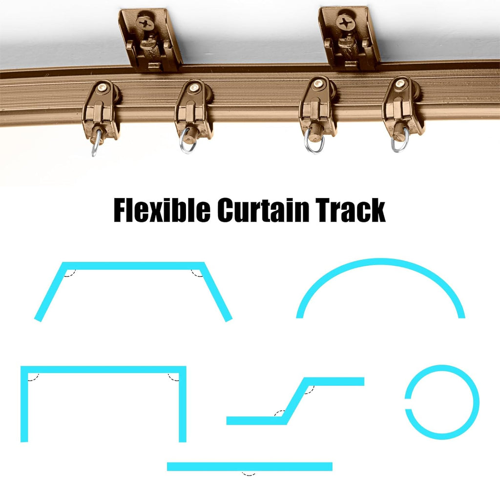 Jetec Curtain Tracks Ceiling Flexible Curtain Track Bendable Rail Curved Wall Mounted for Living Room Bedroom Divider Rod RV(5 Meter/ 16.4 Feet,Brown)