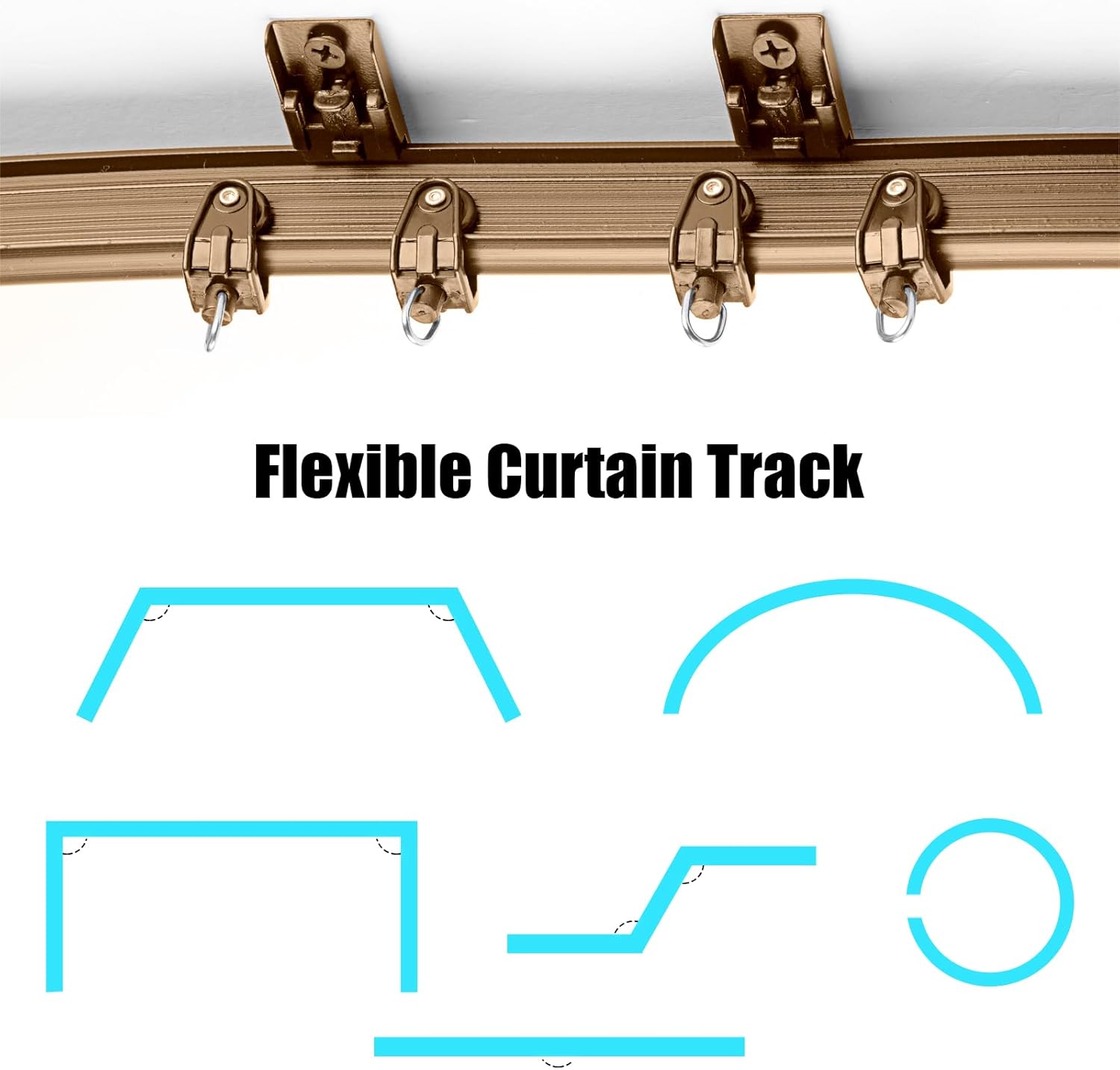 Jetec Curtain Tracks Ceiling Flexible Curtain Track Bendable Rail Curved Wall Mounted for Living Room Bedroom Divider Rod RV(20 Meter/ 65.6 Feet,Brown)