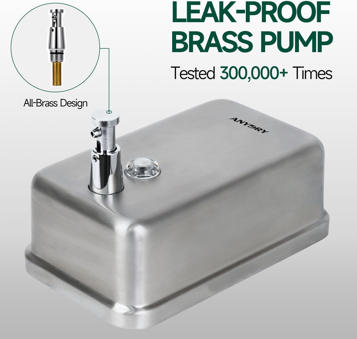 Commercial-Grade Manual Soap Dispenser, Durable Brushed Stainless Steel Finish, 37oz (1100ml) Liquid, Wall-Mounted for Bathroom & Kitchen