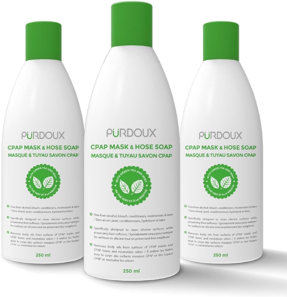 Purdoux CPAP Mask & Hose Soap Unscented(Pack of 3 Bottles, 250ML /8.4OZ Green Tea-Mint)-CPAP Supplies, CPAP Accessories, CPAP Soap Cleaner for CPAP Machine