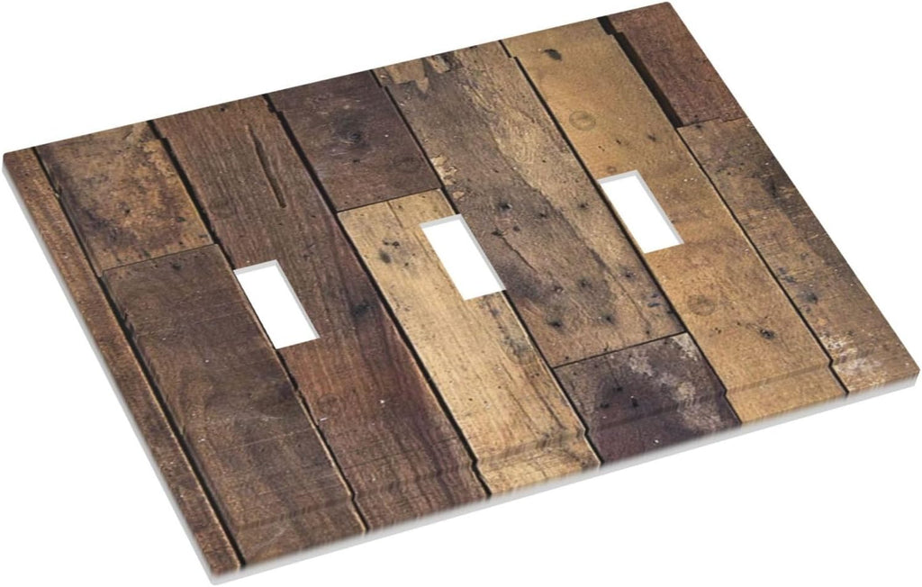 Cool Brown Wood Style Vintage Rustic Print Decorative Switch Plates 3 Gang Wall Plate Triple Toggle Light Switch Cover Faceplate Electrical Wall Panels for Farmhouse Home Decor