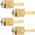 4 Pack Heavy Brass Door Knobs Square Gold Door Knobs Interior (Keyed Alike), Satin Brass Gold Door Knob with Lock and Keys for Interior/Exterior/Front Doors