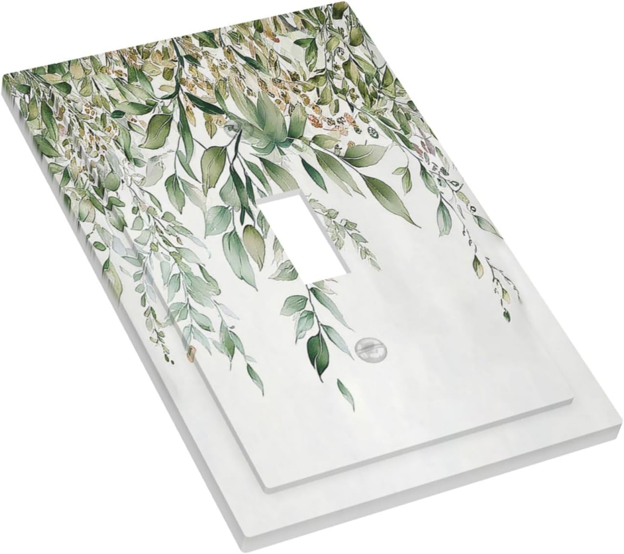 Decorative Light Switch Cover Sage Green Eucalyptus Watercolor Plant Leaves 1 Gang Single Toggle Device Electrical Faceplate Switchplates Decorator Outlet Wall Plate for Bedroom Bathroom