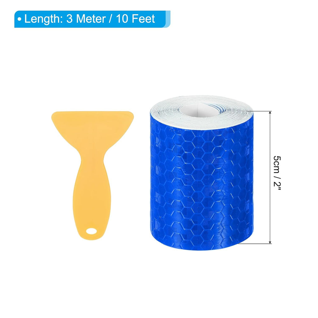 PATIKIL 2 Inch x 10 ft Reflective Tape, 1 Roll Waterproof Self Adhesive High Visibility Caution Warning Safety Tape Reflector with Scraper for Trucks Trailers Cars, Blue