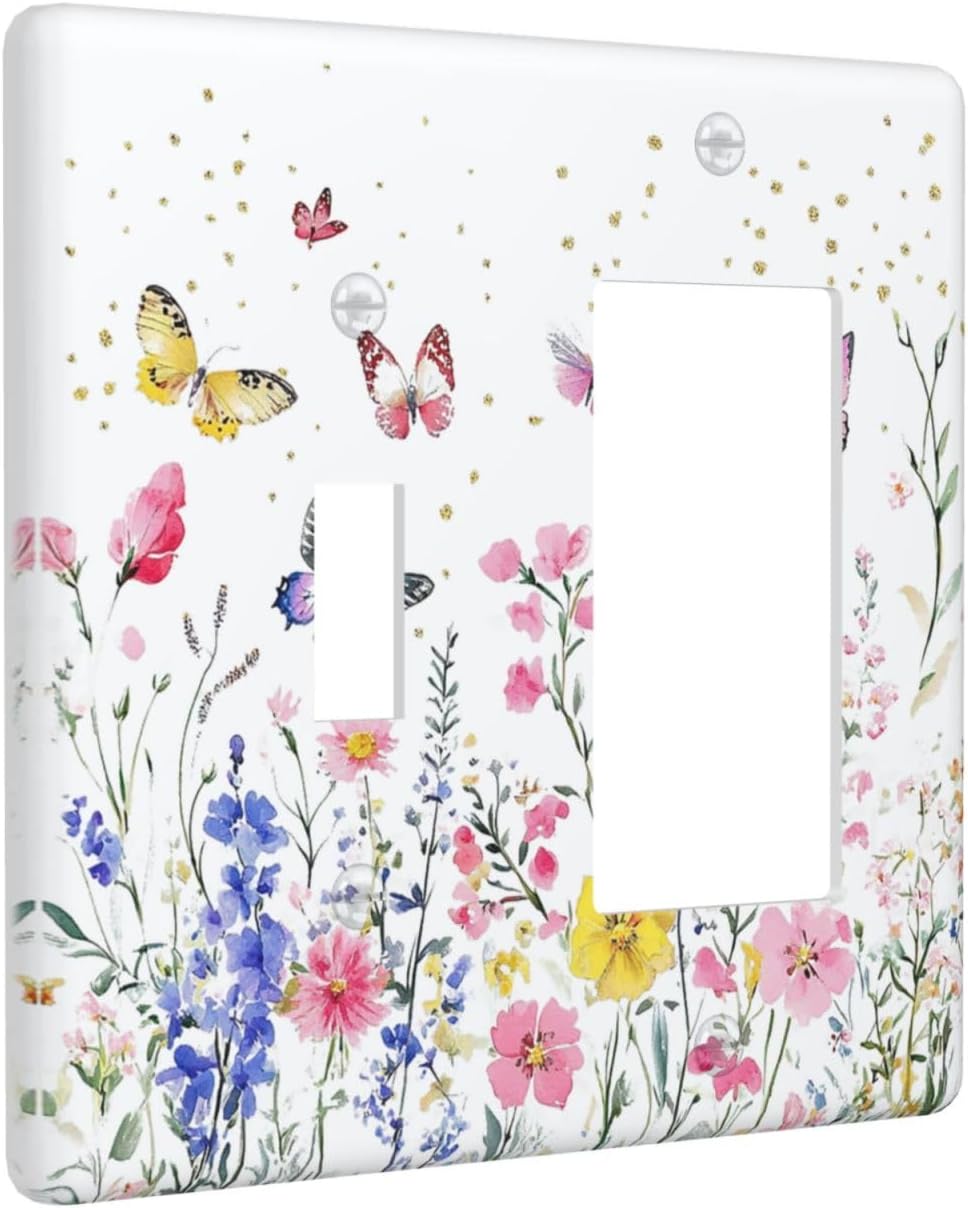 Outlet Covers Watercolor Floral Butterfly Colorful Wildflower 1 Toggle 1 Rocker Combination Decorative Wall Plate Electrical Switch Plates Light Switch Cover Plate For Bed Room Decor