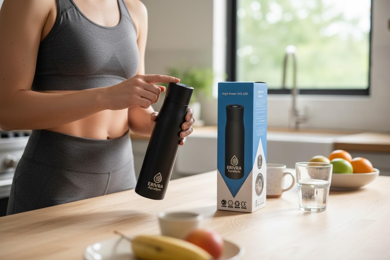 AquaSync Smart Self-Cleaning Water Bottle 17oz Stainless Steel with UV-C Light and Temperature Display