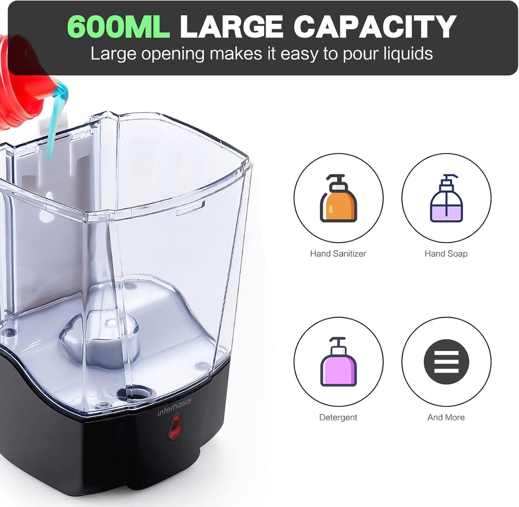 interhasa! Soap Dispenser, Touchless Hand Sanitizer Dispenser Wall Mount Automatic Kitchen Soap Dispenser for Commercial Home, Office, 600ml/20oz Black