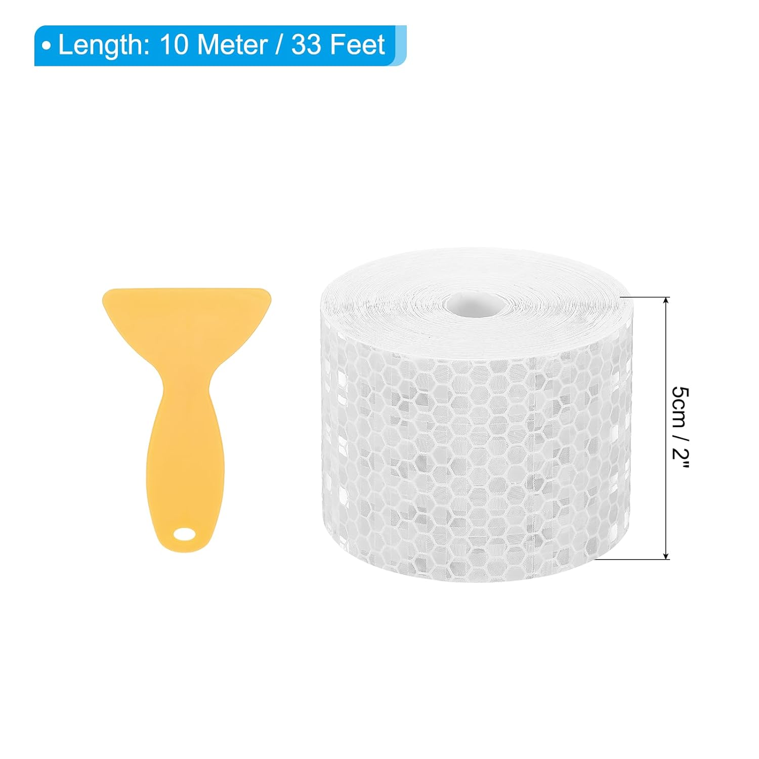 PATIKIL 2 Inch x 33 ft Reflective Tape, 1 Roll Waterproof Self Adhesive High Visibility Caution Warning Safety Tape Reflector with Scraper for Trucks Trailers Cars, White