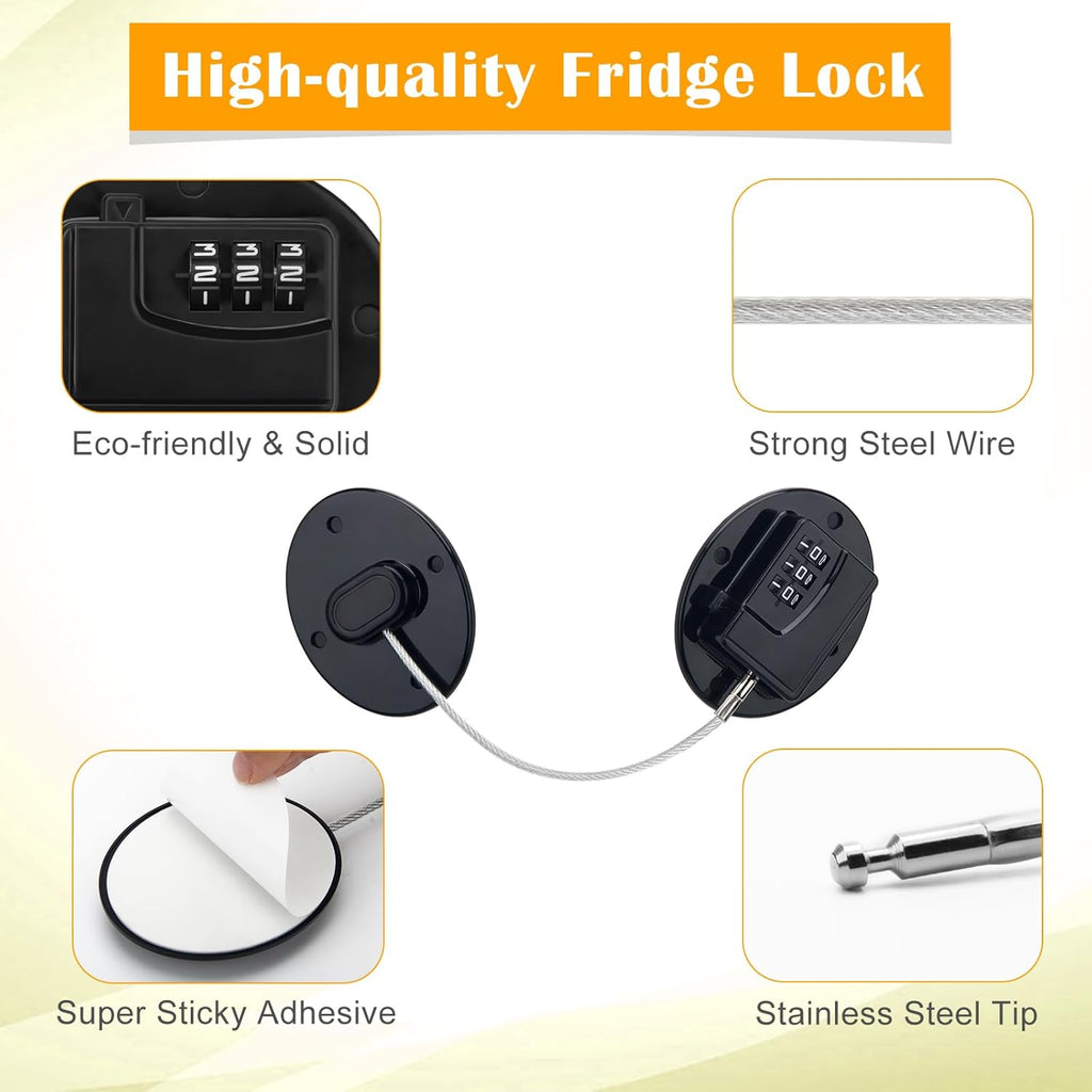 4 Pack Black Digital Refrigerator Locks Combination, Drill-Free Fridge Lock with Password, Strong Heavy-Duty ABS & Stainless Steel, Easy to Operate