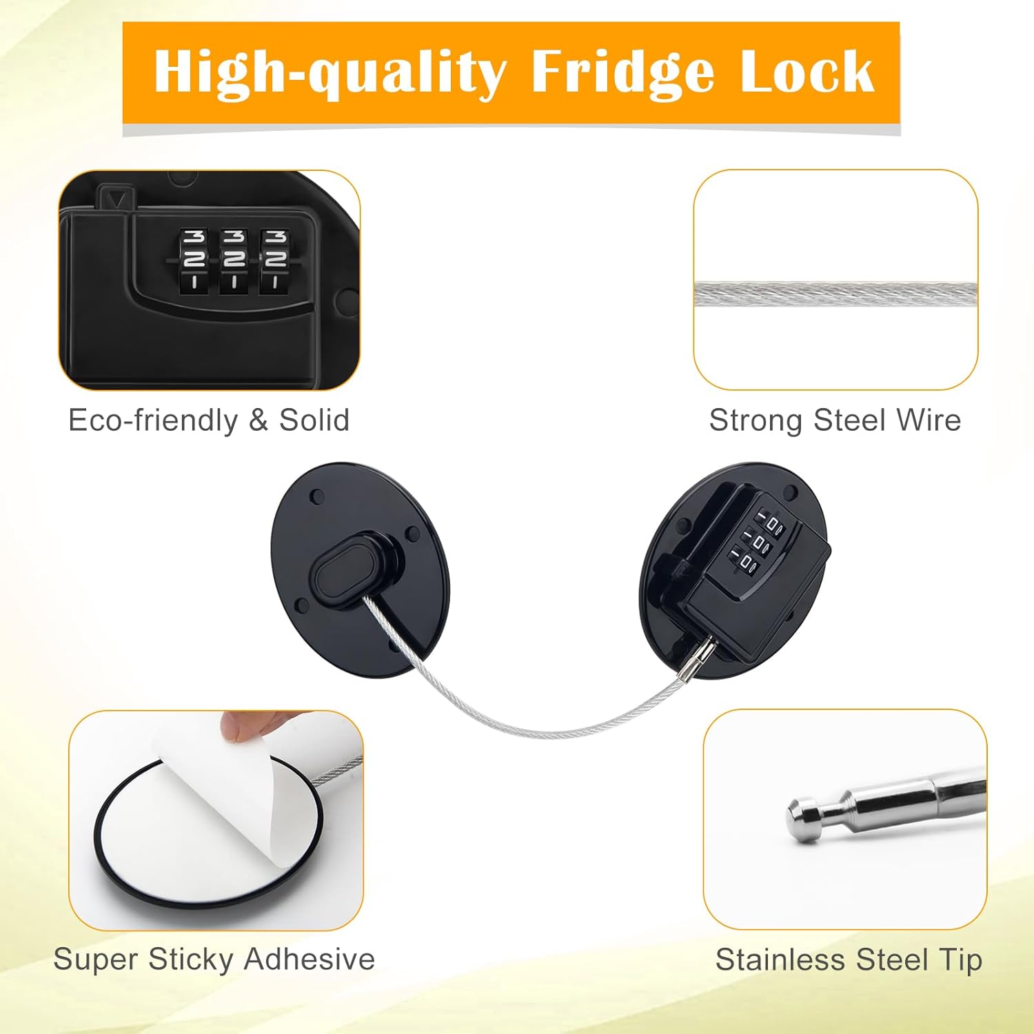 4 Pack Black Digital Refrigerator Locks Combination, Drill-Free Fridge Lock with Password, Strong Heavy-Duty ABS & Stainless Steel, Easy to Operate