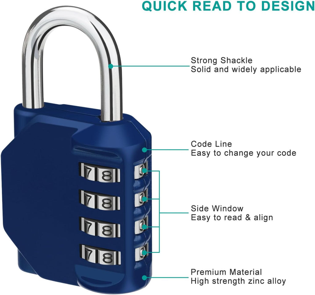 ZHEGE Combination Locker Lock, 4 Digit Outdoor Padlock for Gym, School, Gates, Doors, Fence, Hasps and Storage (Blue)