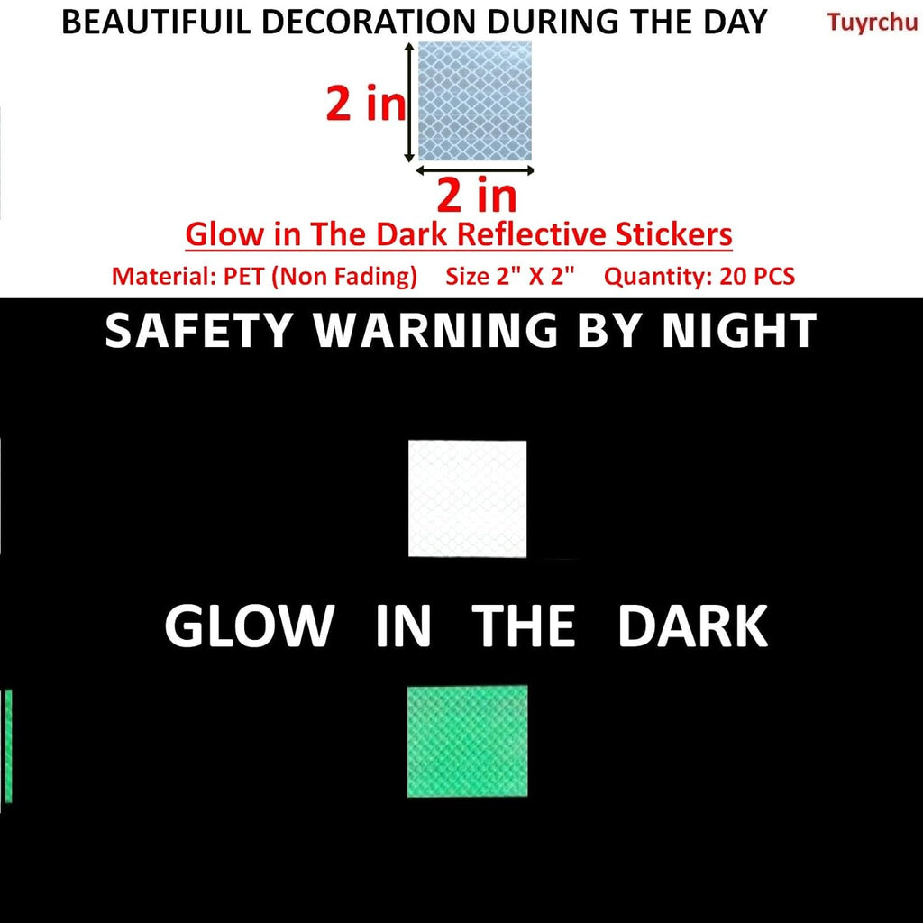 Glow in The Dark Reflective Stickers 2 inch X 2 inch for Bikes, Outdoor Waterproof High Visibility Reflector (20 Pcs)