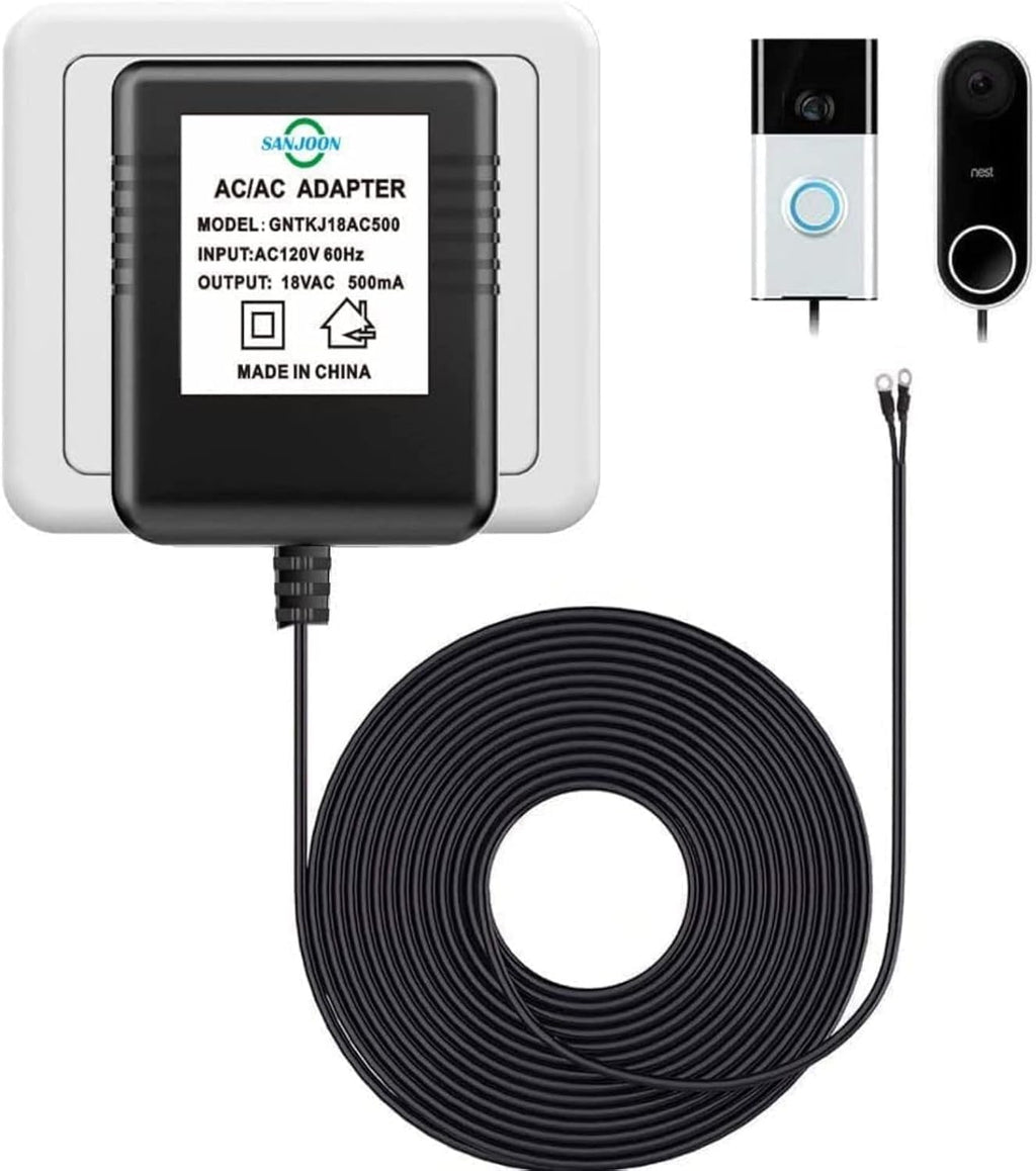 Video Doorbell Transformer 18V500MA Power Transformer Compatible with All Versions of Ring Doorbell and Nest Ecobee, Sensi and Honeywell Thermostats 26ft Cable (18V-26ft)