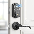 DS10 Keyless Entry Door Lock with Handle - 2 Lever Handles, Fingerprint Door Lock, Keypad Deadbolt, 2 Keys, Code, Smart Locks for Front Door, Auto-Lock, Easy Installation - Matte Black