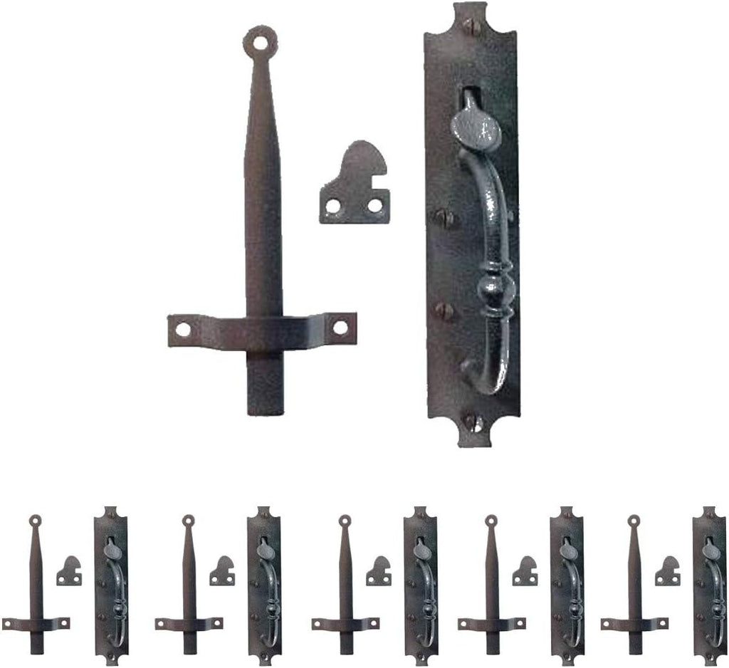 Renovators Supply Manufacturing Black Cast Iron Norfolk Door Latches Traditional Gate Or Door 8" Tall Thumb Latches Black Powder Coated Two Sided Gate Latch Locks with Mounting Hardware Pack of 6