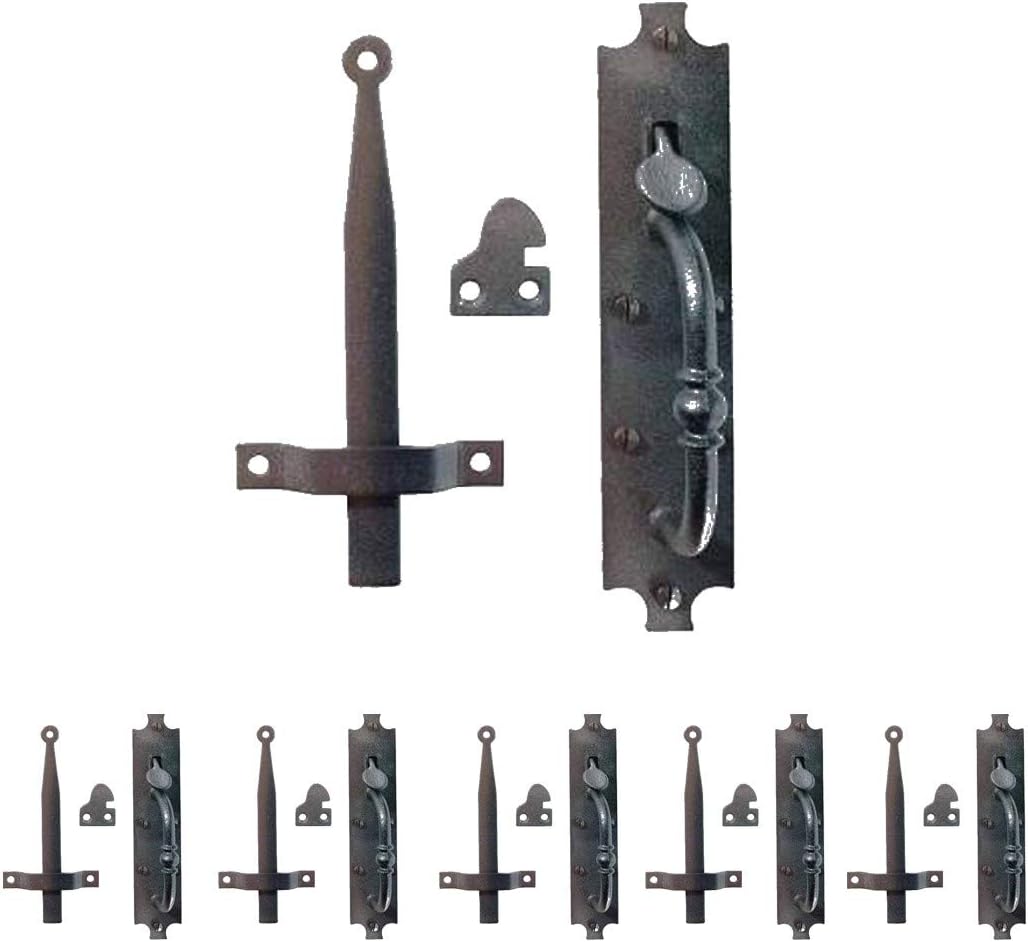 Renovators Supply Manufacturing Black Cast Iron Norfolk Door Latches Traditional Gate Or Door 8" Tall Thumb Latches Black Powder Coated Two Sided Gate Latch Locks with Mounting Hardware Pack of 6