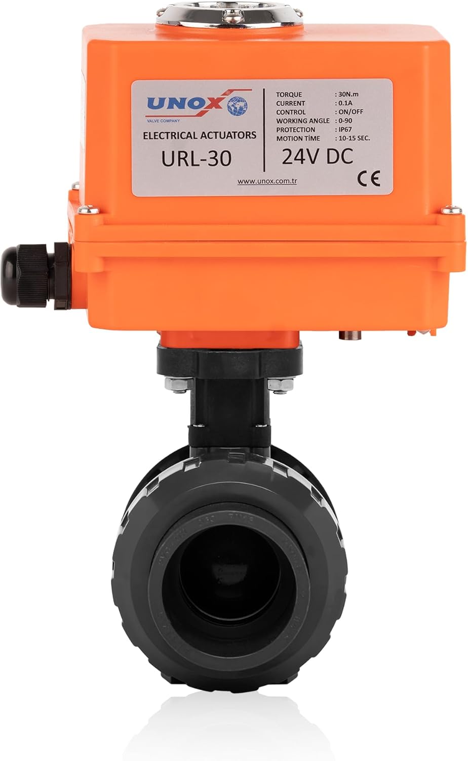 Unox 24V DC Electric Actuated Ø50 (1 1/2") U-PVC Ball Valve, Motorized Ball Valve For Water - PN16