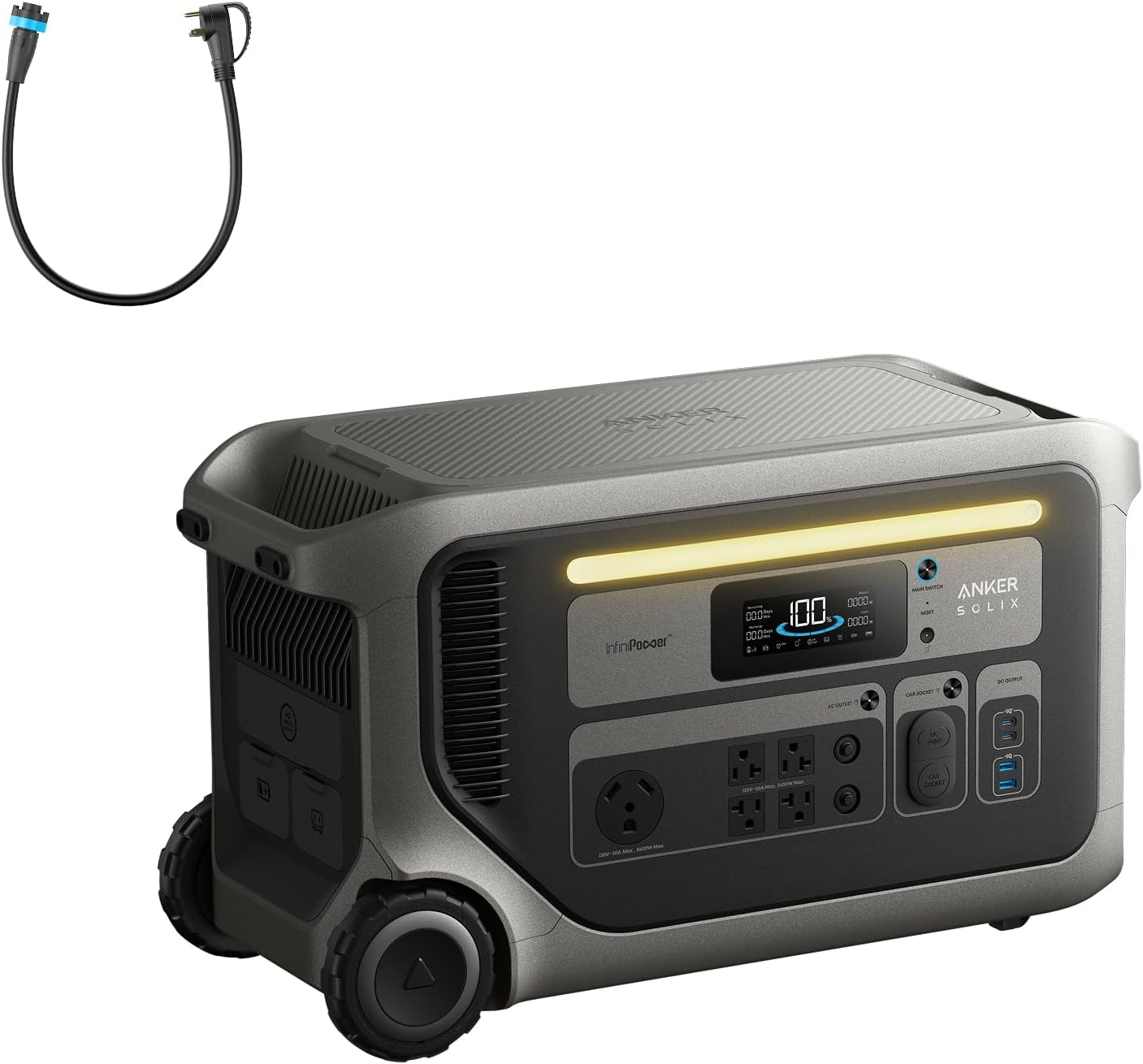 Anker SOLIX F3000 Portable Power Station with TT-30 Charging Cable, 3,072Wh, 6,000W Recharging, Generators for Home Use, Expandable to 24kWh, Works with Generator, for Power Outages, RVs, Emergencies