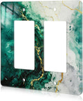 Modern Abstract Lexury Dark Turquoise Teal Blue Gray Marble Textured Light Switch Wall Plate Plates Decorative Electrical Outlet Cover Plates Acrylic 2 Gang Wall Outlet Covers Mirror Switch Plates