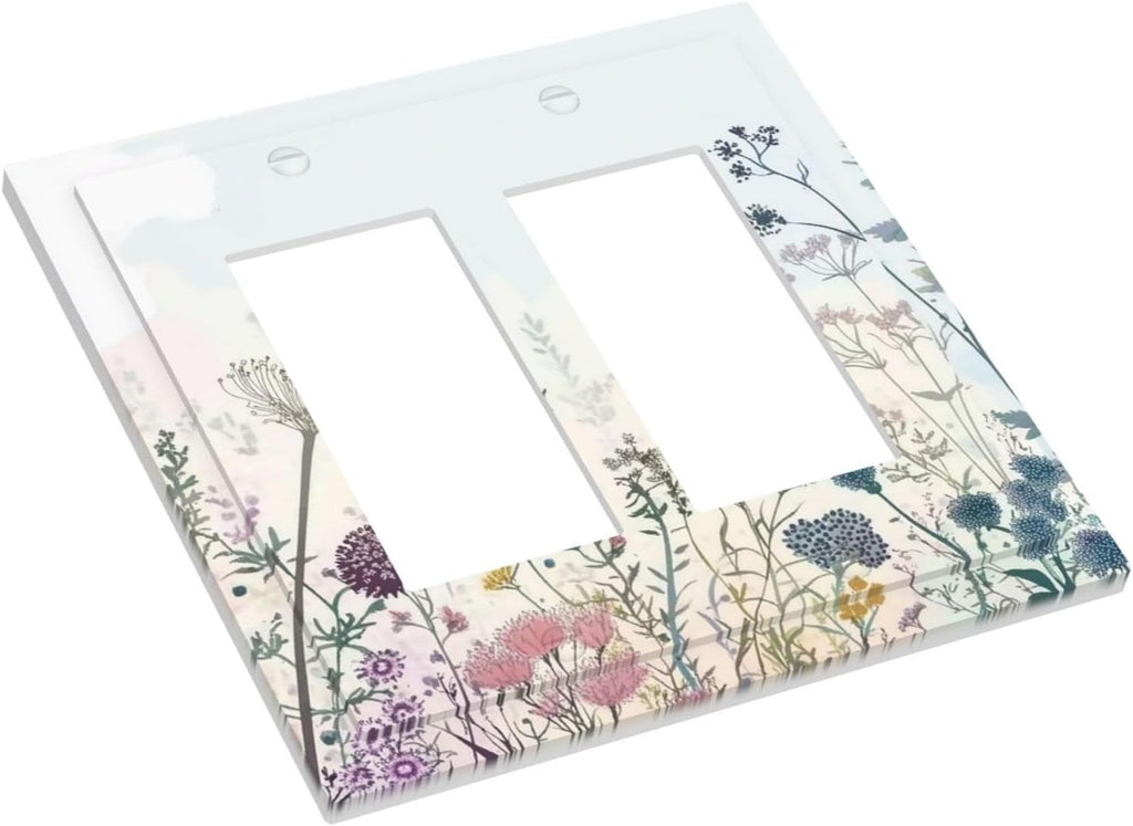 Colorful Wildflower Watercolor Dandelion Floral Decorative Outlet Covers 2 Gang Double Gfci Rocker Electrical Wall Panels Light Switch Cover Plate For Cabin Home Decor