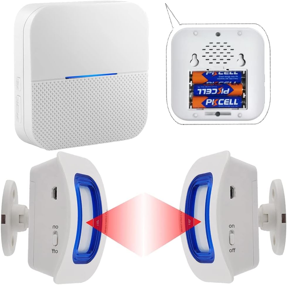 Indoor Motion Sensor Alert Wireless Caregiver Pager Bed Alarm and Fall Prevention for Elderly Dementia Patients (1 Battery Receiver 2sensor)