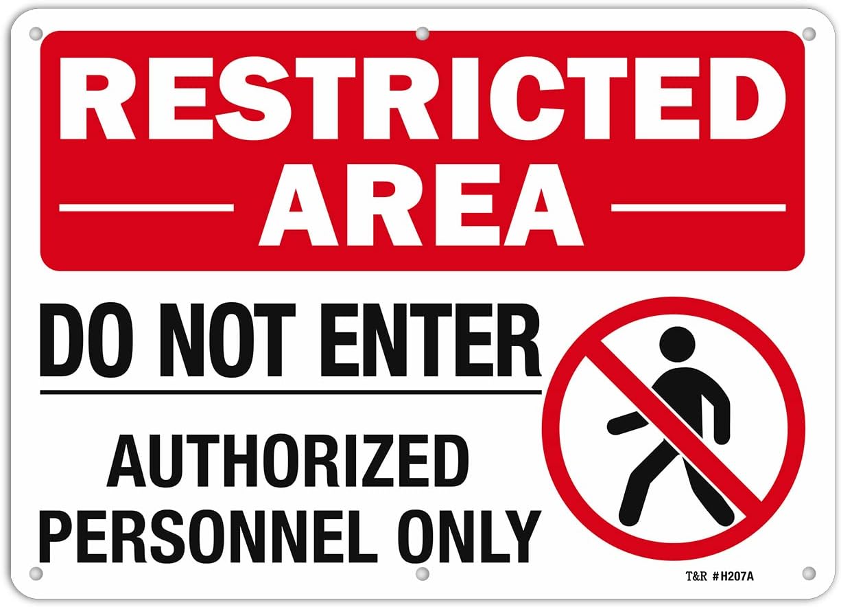 T&R Large Restricted Area Do Not Enter Authorized Personnel Only Sign,1 Pack,14x10 Inches Rust Free .040 Aluminum,UV Protected, Waterproof, Weatherproof and Fade Resistant,6 Pre-drilled Holes