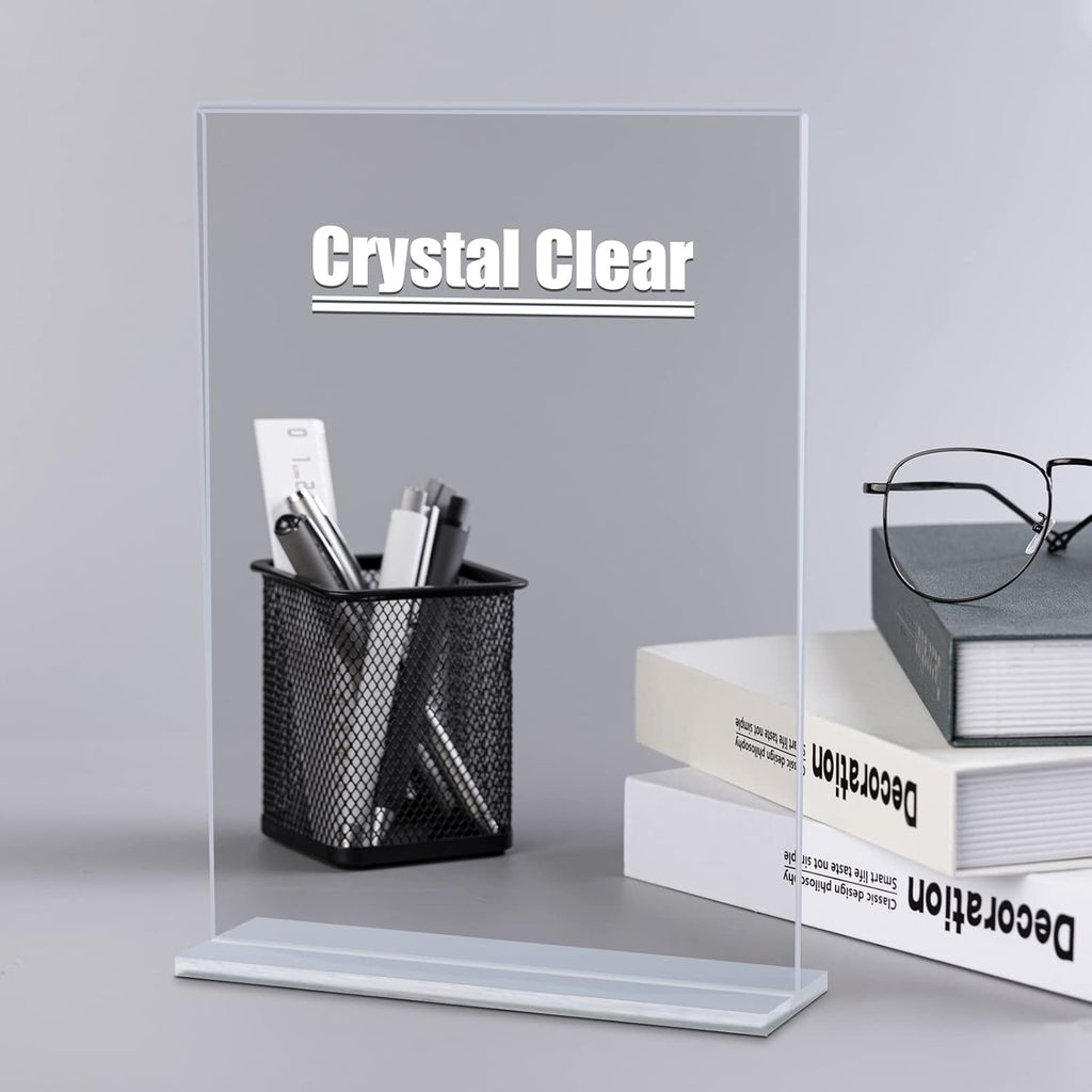 6pack Acrylic Sign Holder 5.5 X 8.5, Vertical T Shape Clear Plastic Menu Holder, Unbreakable Table Sign for Restaurant, Office, School, Store and Home Use