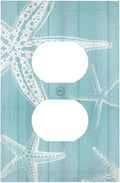 Decorative Outlet Covers Starfish Teal Wood Board Nautical 1 Gang Duplex Light Switch Cover Plate Unique Wall Plates for Electrical Outlets Switch Plate Covers for Bedroom Home Decor