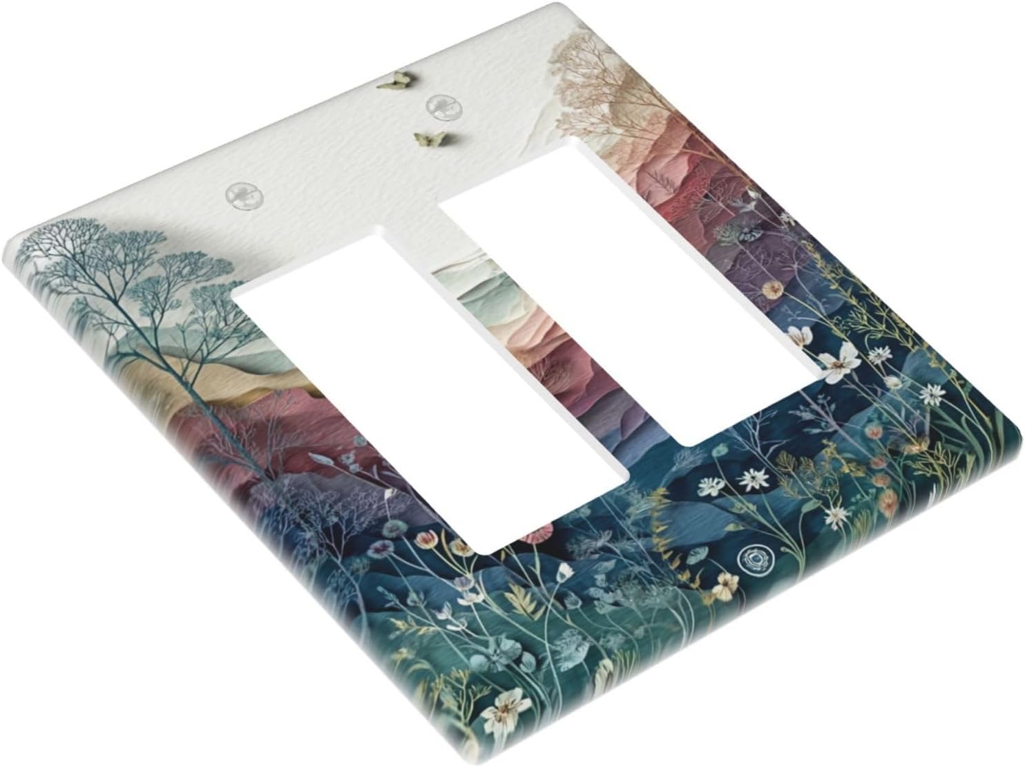 Wildflowers Rustic Flowers Floral Plants 2 Gang Double Rocker Wall Plate Cover Vintage Mountain Decorative Light Switch Covers Electrical Faceplate Switch Plates for Bathroom Kitchen Home