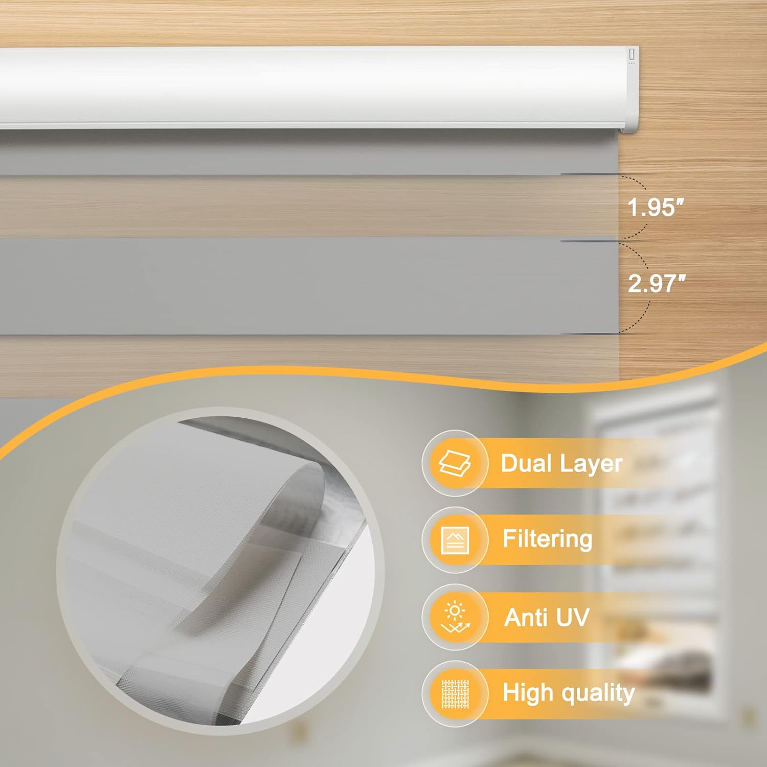 Motorized Blinds with Remote, Cordless Automatic Zebra Shades, Smart Blind for Windows, Grey, 27 x 72