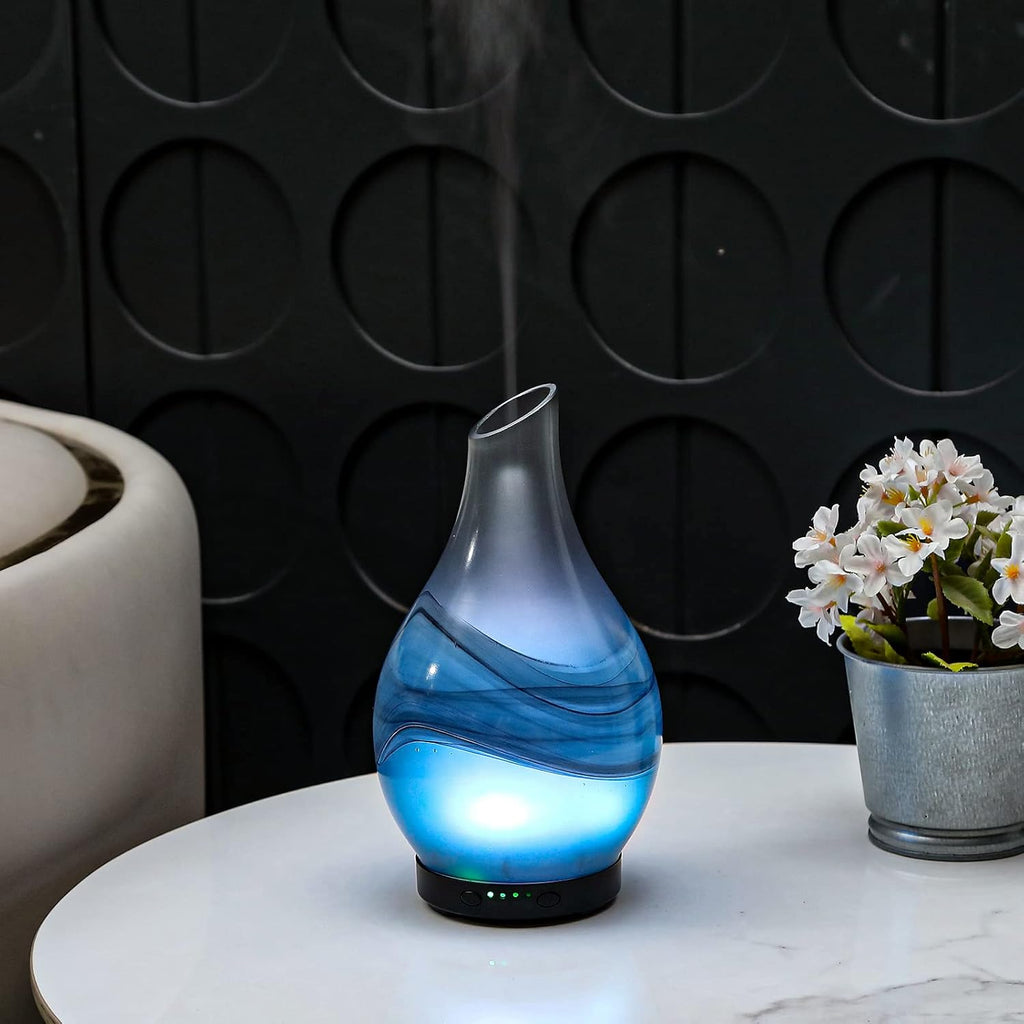 MAXWINER Essential Oil Diffusers Handmade Art Glass Ultrasonic Aromatherapy Diffusers with 7 Colors Lights Changing, Waterless Auto Shut-Off, Time Setting for Home, Office, Room 120ml