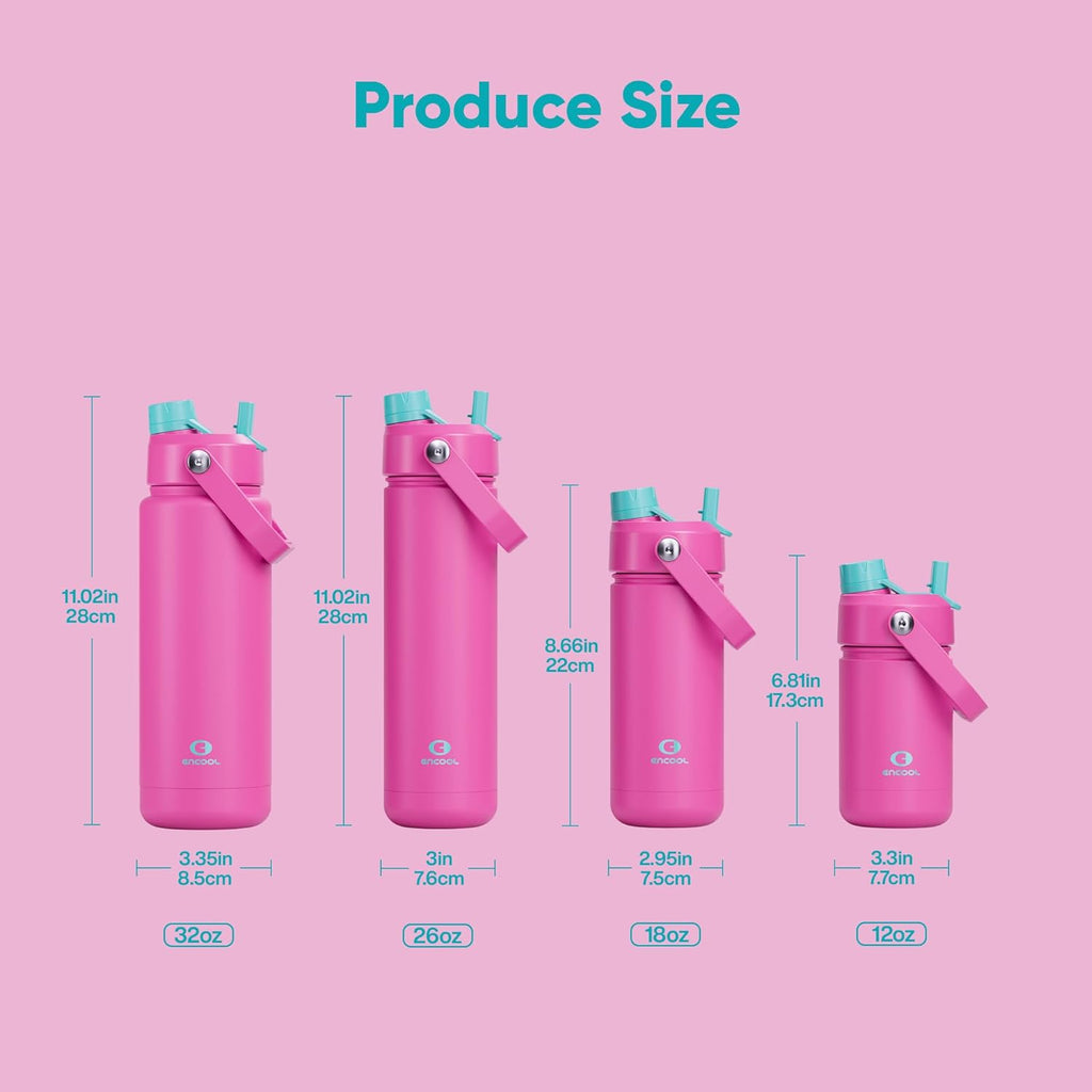 ENCOOL Insulated Water Bottle with Straw Stainless Steel Water Bottle, Leak-Proof, BPA-Free, Double Wall Vacuum Keeps Cold for 24 Hours for Sports, Travel, School (18 oz, Light Crimson)