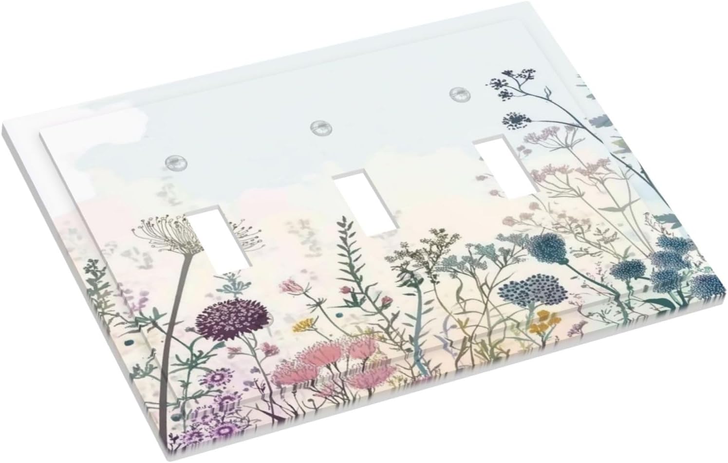 Colorful Wildflower Watercolor Dandelion Floral Decorative Switch Plates 3 Gang Wall Plate Triple Toggle Light Switch Cover Faceplate Electrical Wall Panels For Cabin Home Decor