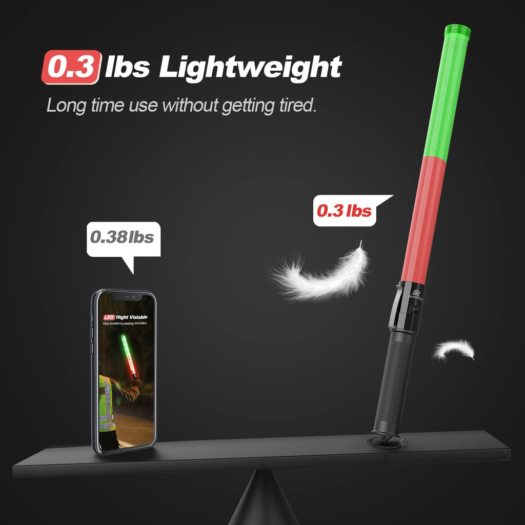 RoadHero 1 Pack 21 Inch Traffic Wands, Red and Green Led Traffic Control Baton, Safety Light Wand with 3 Flashing Modes, Air Marshaling Signal Wand with Side Clip for Airport, Parking, Car Directing