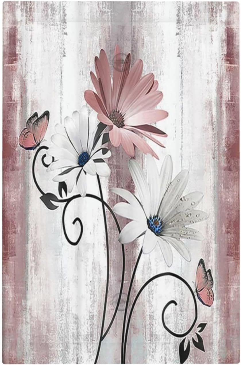 Light Switch Cover Plate Pink White Daisy Butterfly Wood Grain 1 Gang No Device Blank Electrical Wall Plates Faceplate Decorative Switch Plate for Farmhouse Bathroom Decor