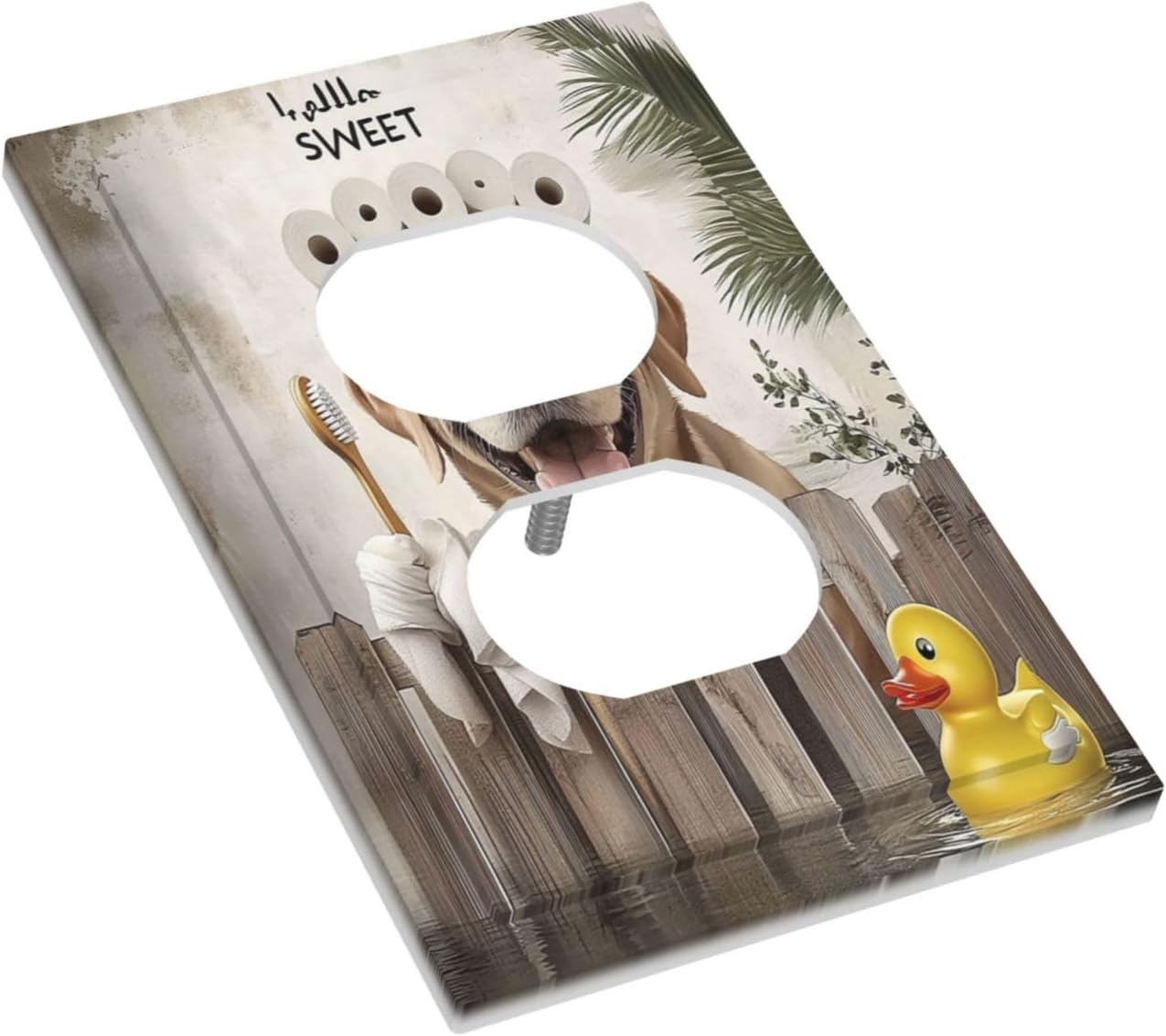 Funny Dog Rustic Farmhouse Wooden Fence Labrador Outlet Covers 1 Gang Duplex Light Switch Cover Decorative Switch Plates Electrical Receptacle Faceplate Wall Plate For Kids Room Bathroom Decor