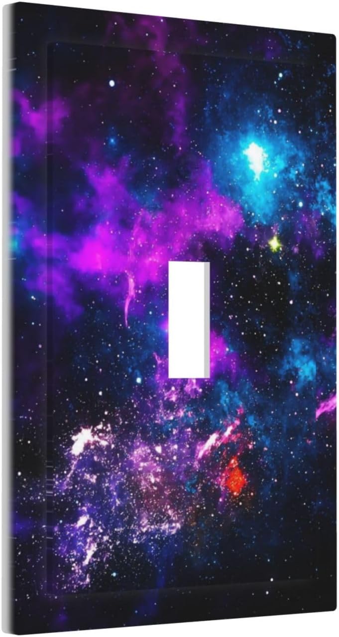 Outer Space Colorful Starry Sky Galaxy Planet Decorative Light Switch Cover 1 Gang Single Toggle Device Electrical Faceplate Switchplates Decorator Outlet Wall Plate for Bed Room Living Room Decor