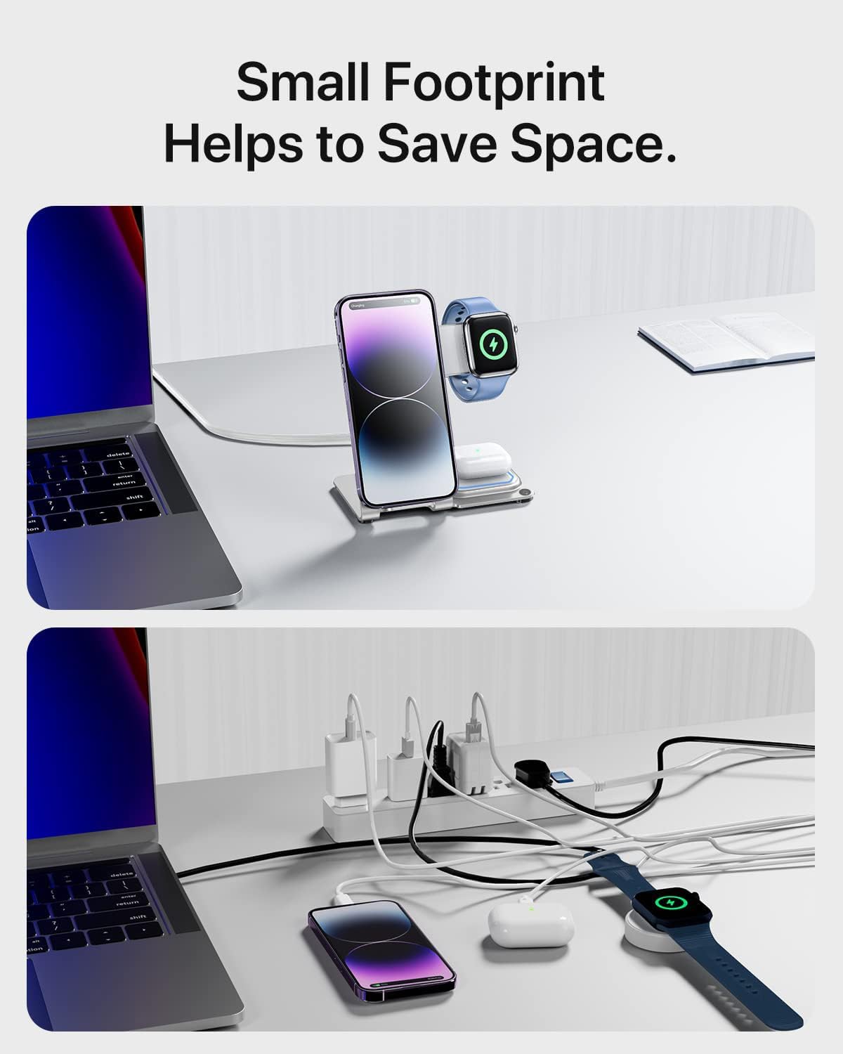 Intoval Metal Charging Station for iPhone 17/16/15/14/13/12/11/XS/XR/XS, 3 in 1 Wireless Charger for Apple Watch 11/Ultra 3/SE/10/9/8/7/6/5/4/3/2, for AirPods 4/Pro/Pro 2/3 (Y9,Silver)