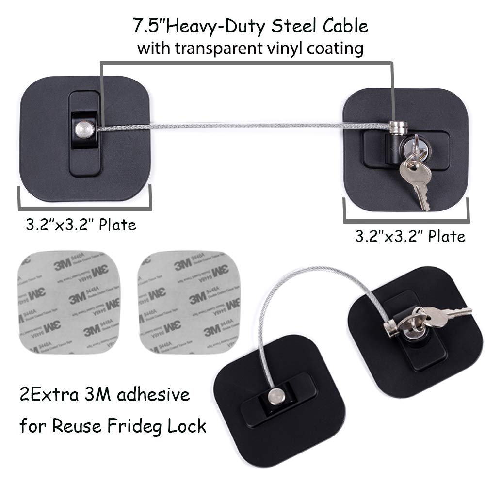 Refrigerator Lock,Fridge Lock with Keys,Freezer Lock and Refrigerator Lock for Child Proof,1Pack Black Fridge Lock