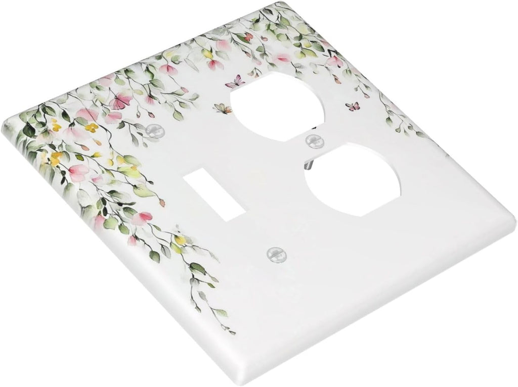Watercolor Flowers Vine Colorful Butterfly Floral Wallplates 1 Toggle 1 Duplex Switch Plate Electrical Gfci Faceplate Decorative Light Switch Covers For Bed Room Living Room Decor