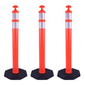 Reflective Rubber Base Traffic Delineator Post - Heavy-Duty Safety Bollards for Parking Lot Markers, Road Construction, Driveway Warning - with Reflective Strips (3 Pack - 45 Inch)