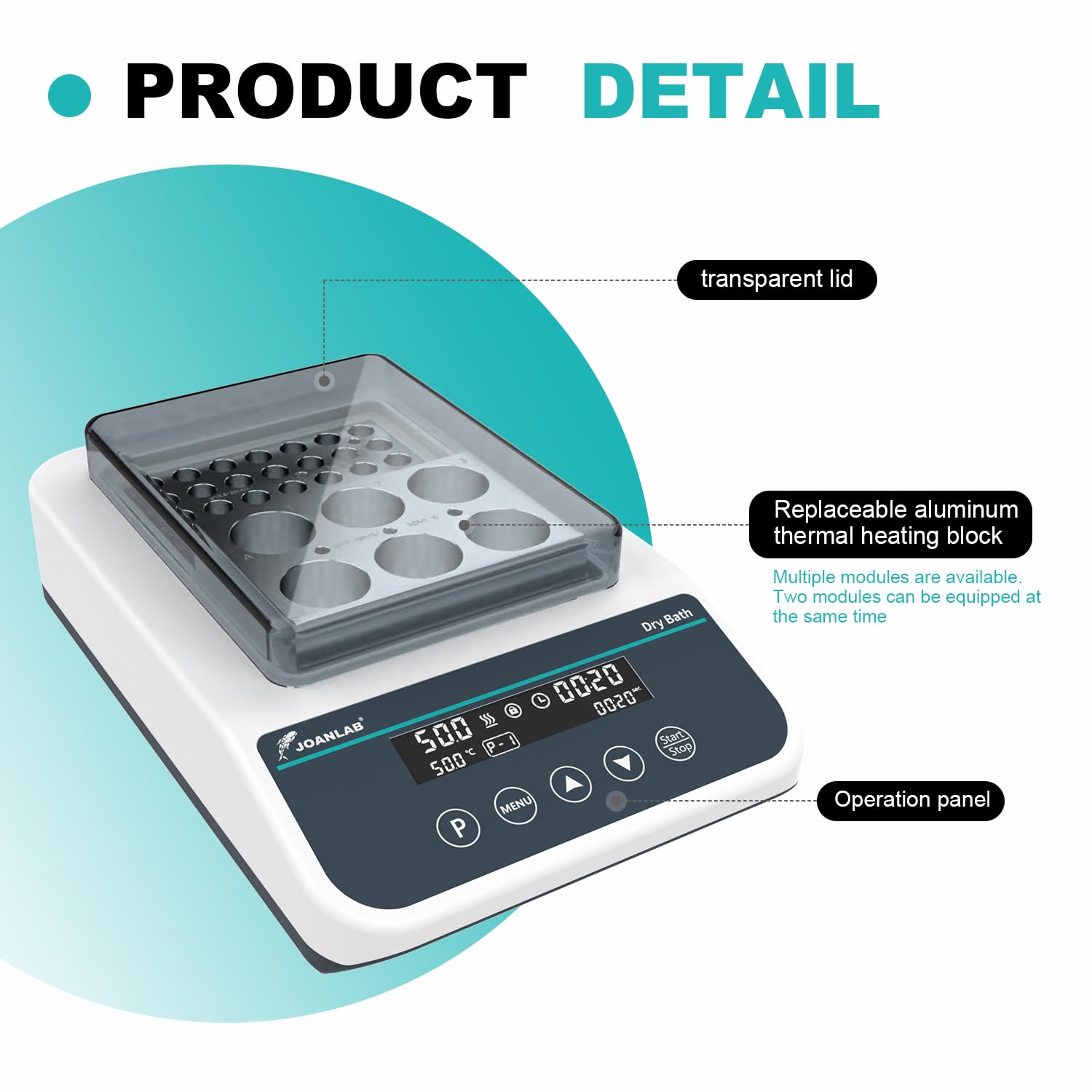 JOANLAB Double Position Dry Bath Incubator,with 0.2mlx96, 1.5mlx35 Aluminium Heating Block,Programmable Digital Lab Dry Bath Heater w/Timer Control