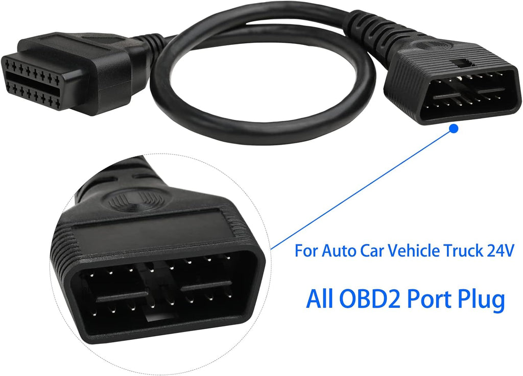 iKKEGOL Full 16 Pin OBD2 OBD II Male to Female Extension Cable Cord Diagnostic Tool Adapter for Auto Car Vehicle Truck 24V All OBD2 Port Plug Connector 24AWG (50CM/20INCH)