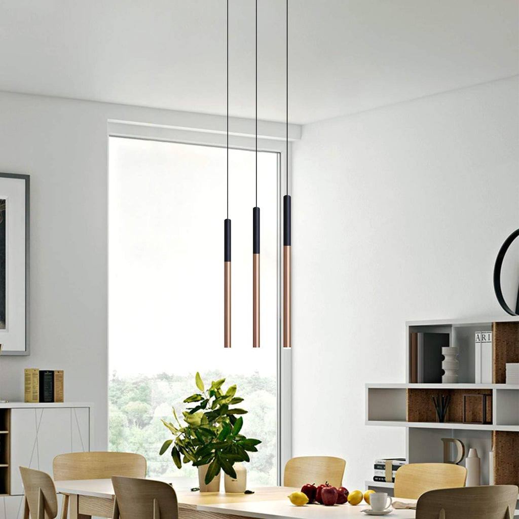 ALTAIR 3 Mini Pendant Lighting Black-Copper - LED Hanging Light Fixture for Kitchen Island, Bar, Foyer - Cluster Pendants - Dimmable, Adjustable Wire, Lamp Bulb Included