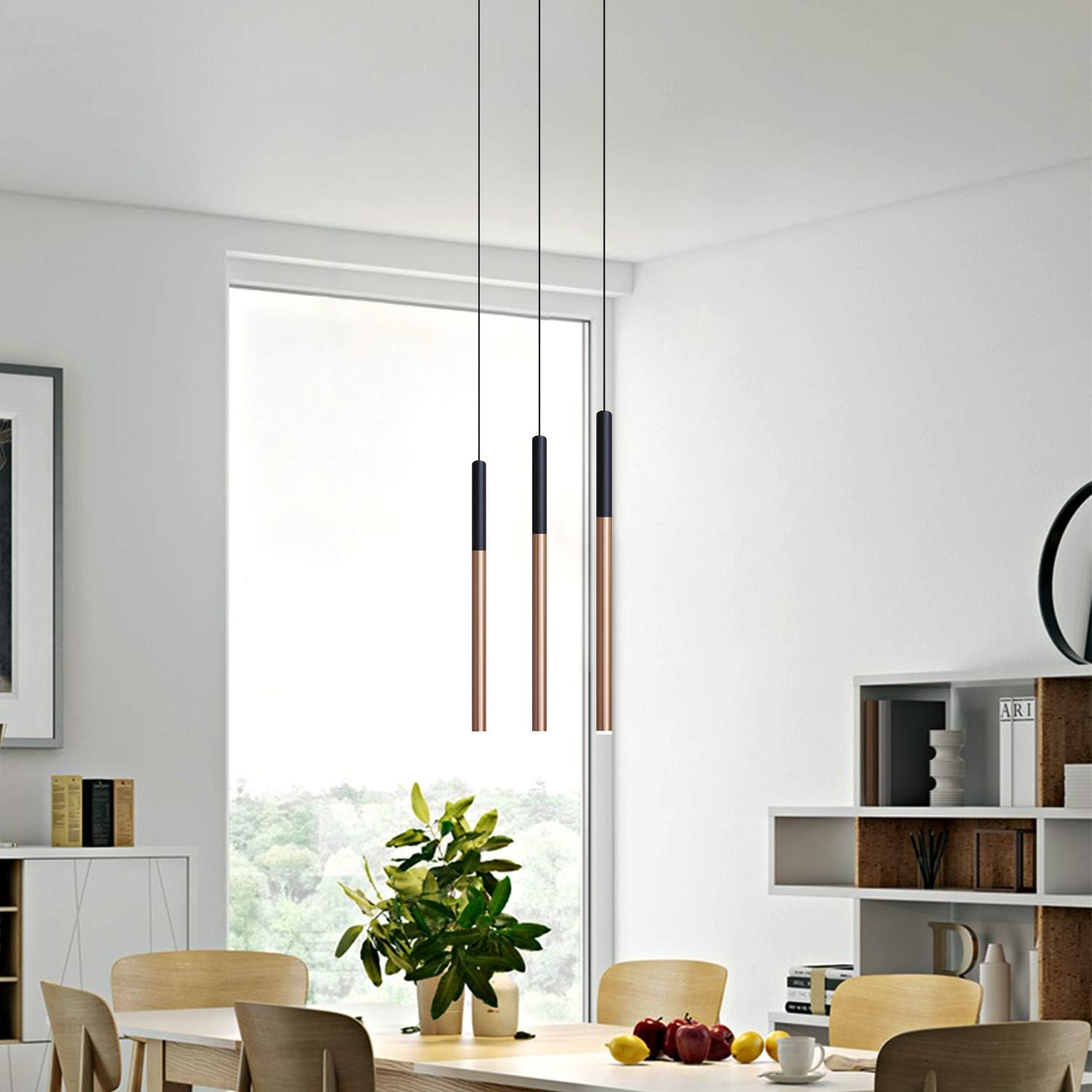 ALTAIR 3 Mini Pendant Lighting Black-Copper - LED Hanging Light Fixture for Kitchen Island, Bar, Foyer - Cluster Pendants - Dimmable, Adjustable Wire, Lamp Bulb Included