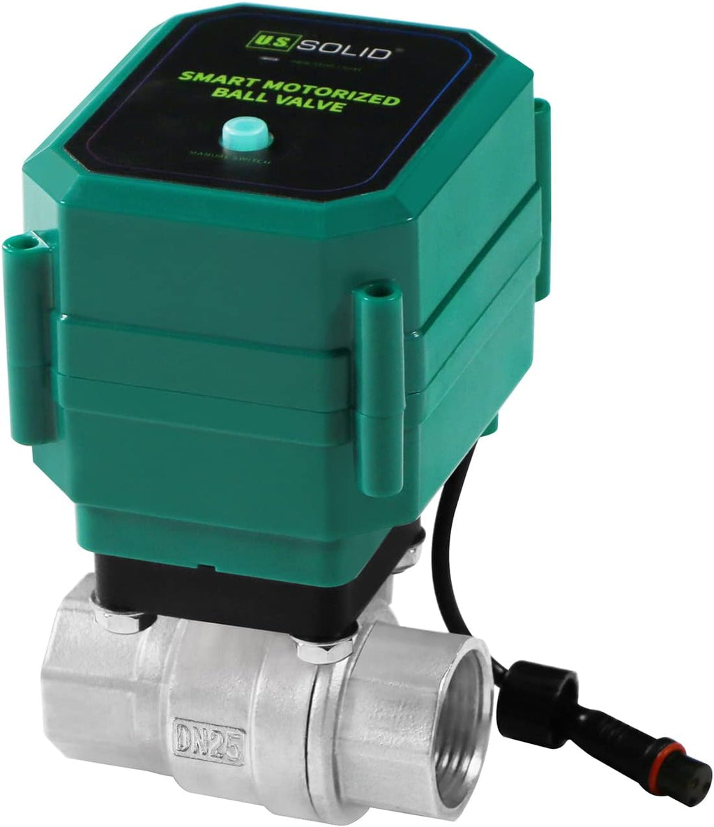 U.S. Solid 1" Smart Motorized Ball Valve - Remote App Mobile Control Stainless Steel Electrical Ball Valve with Manual Switch, 5V DC USB Connection