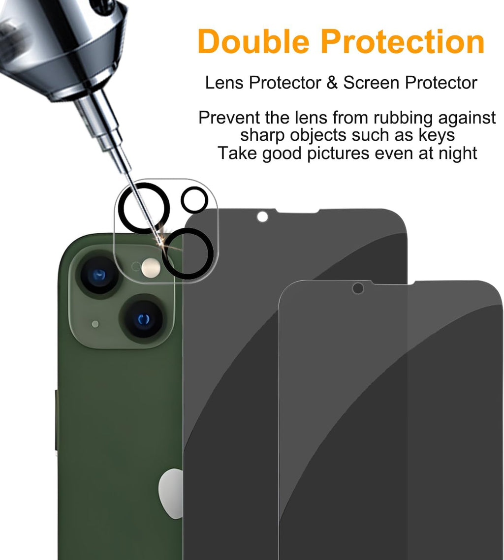 PEHAEL 3+3Pack for iPhone 13 Mini Privacy Screen Protector with Camera Lens Protector Full Coverage Anti-Spy Tempered Glass Film 9H Hardness Easy Installation Bubble Free [5.4 inch]
